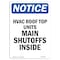 Signmission OSHA Notice, 5" Height, Hvac Roof Top Units Main Shutoffs Inside Sign, 5" X 3.5", Portrait OS-NS-D-35-V-13562 - alternate 1